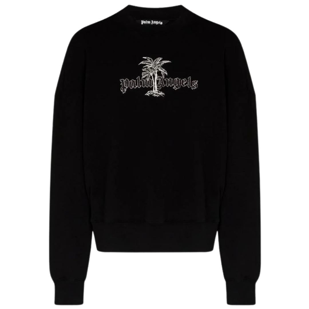 Palm Angels Mens Logo Crew  Sweater Black