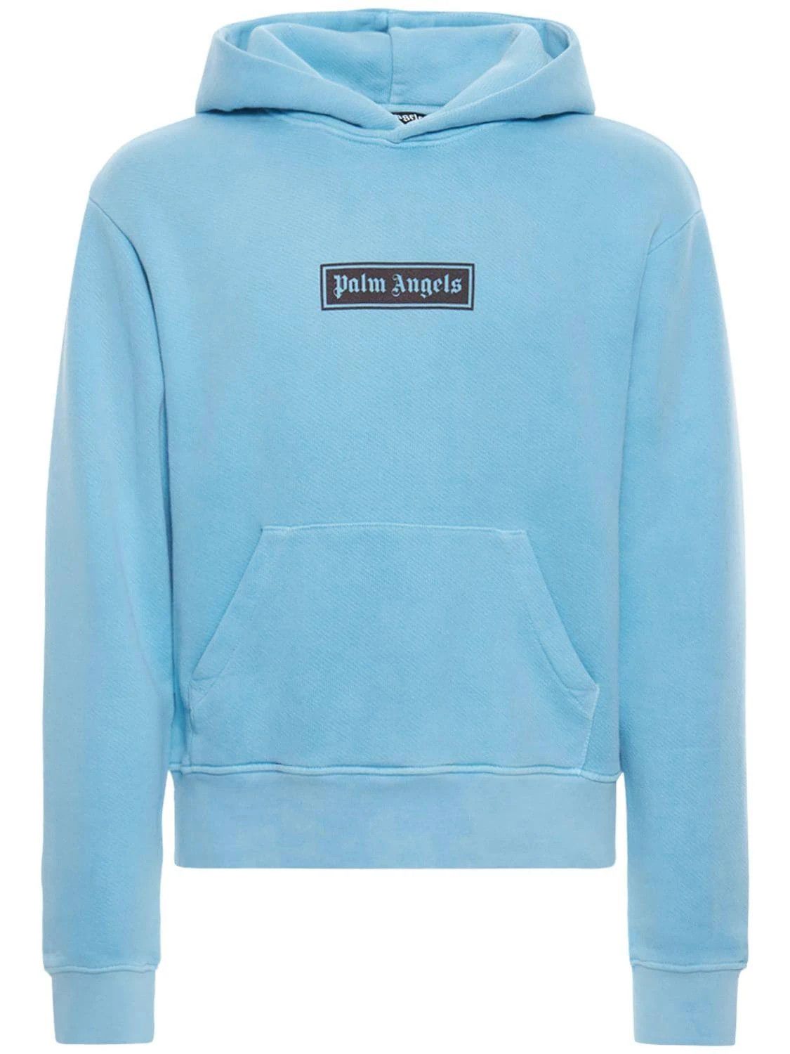 Palm Angels Mens Garment Dyed Box Logo Hoodie Light Blue