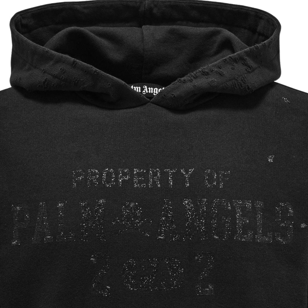 Palm Angels Mens Damaged Logo Hoodie Black